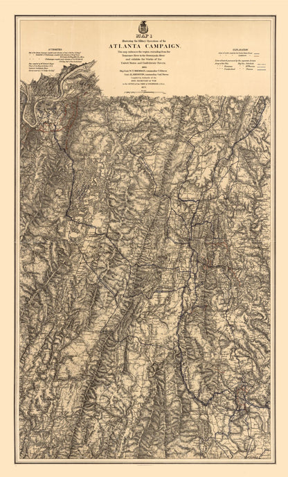 Historical Civil War Map - Atlanta Georgia Campaign - Ruger 1875 - 23 x 38.05 - Vintage Wall Art