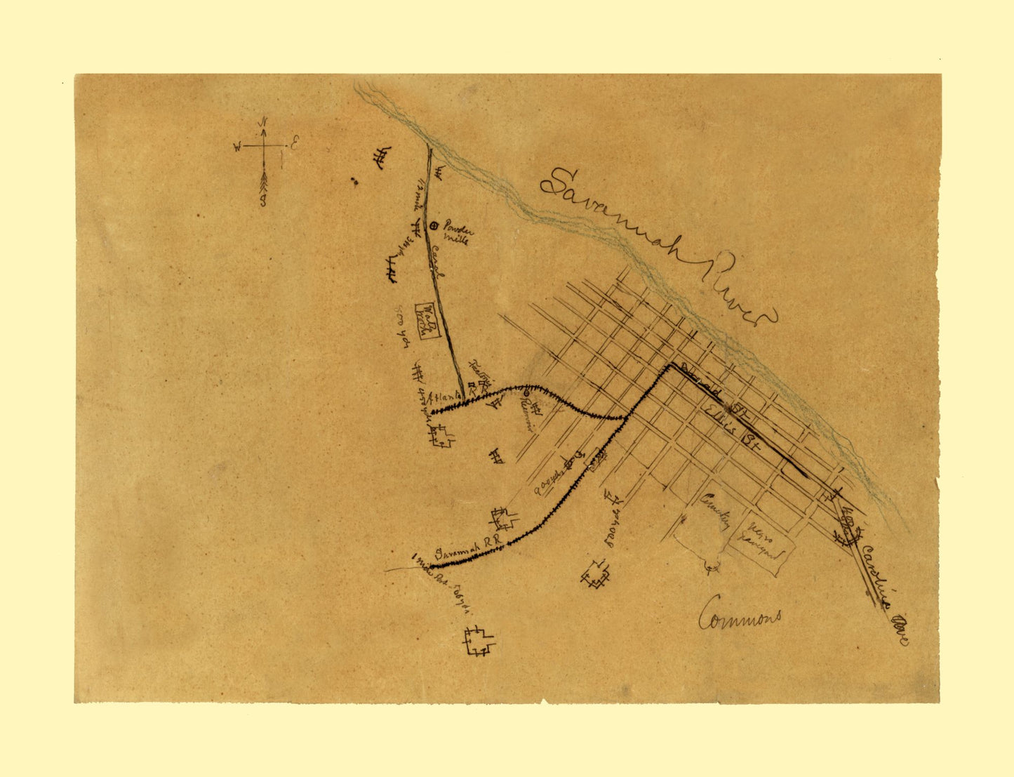 Historical Civil War Map - Augusta Georgia - 1864 - 30.03 x 23 - Vintage Wall Art