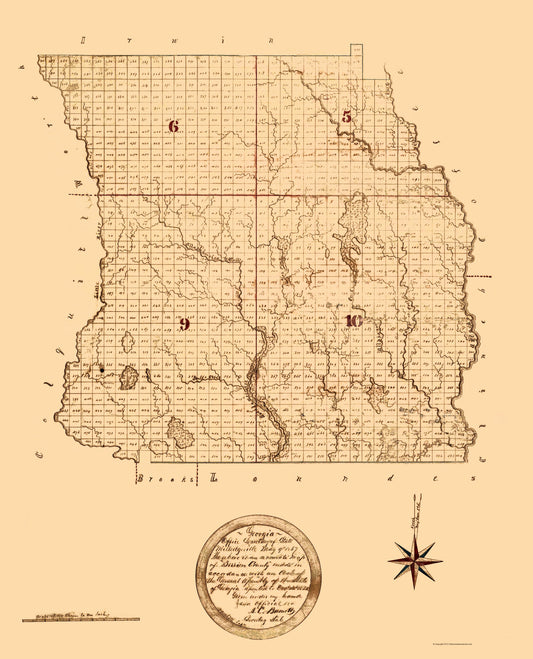 Historic County Map - Berrien County Georgia - Green 1868 - 23 x 28.44 - Vintage Wall Art