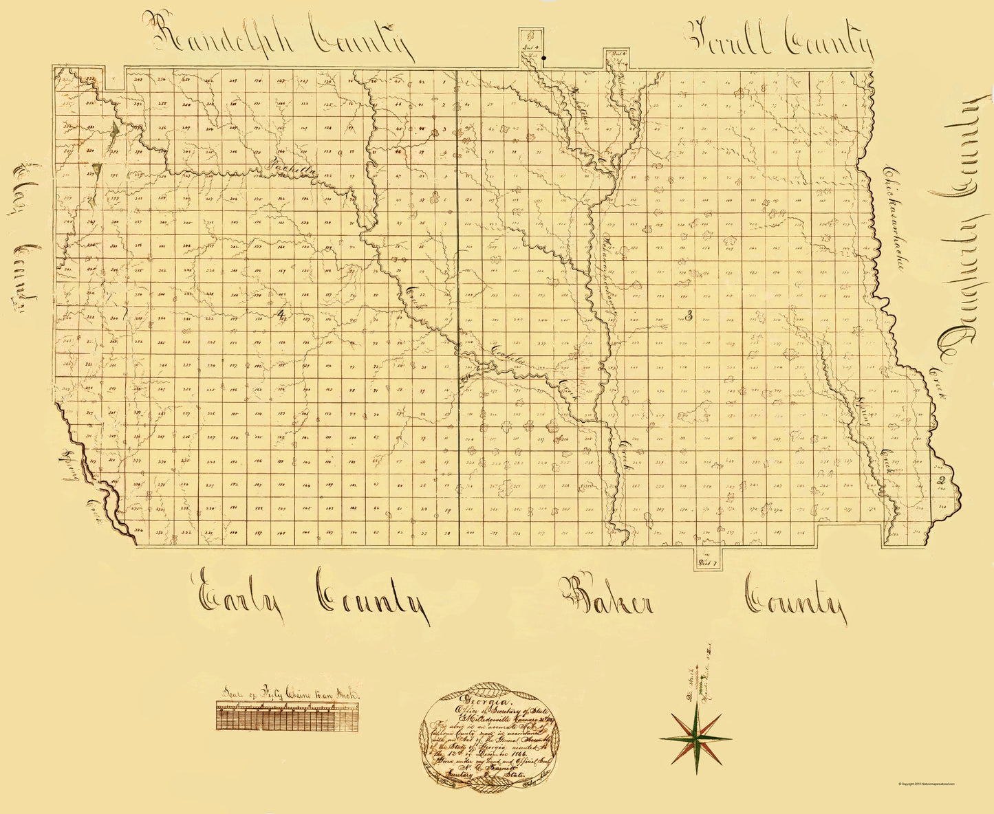 Historic County Map - Calhoun County Georgia - Secretary of State 1866 - 23 x 28.06 - Vintage Wall Art