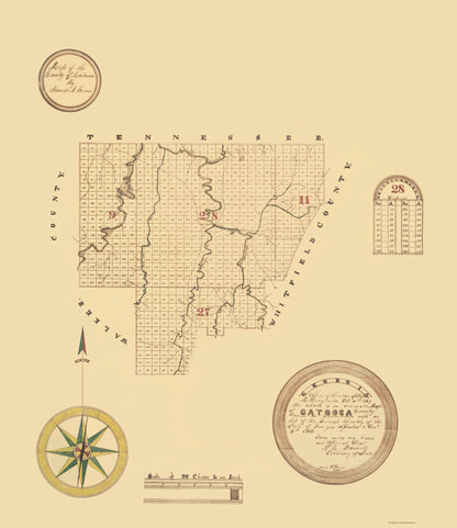 Historic County Map - Catoosa County Georgia - Green 1867 - 23 x 26.59 - Vintage Wall Art