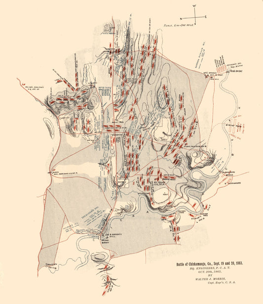 Historical Civil War Map - Chickamauga Georgia Battle - Morris 1863 - 23 x 26.54 - Vintage Wall Art