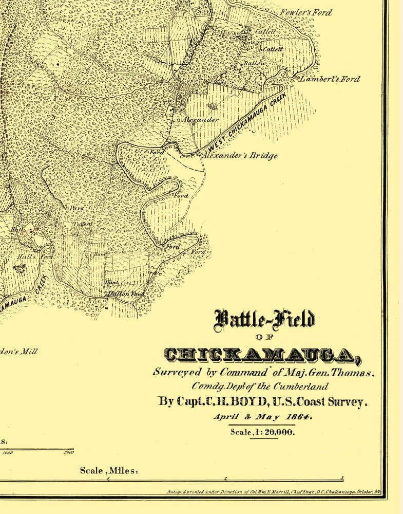 Historical Civil War Map - Chickamauga Georgia Battlefield - Boyd 1864 - 23 x 29.30 - Vintage Wall Art