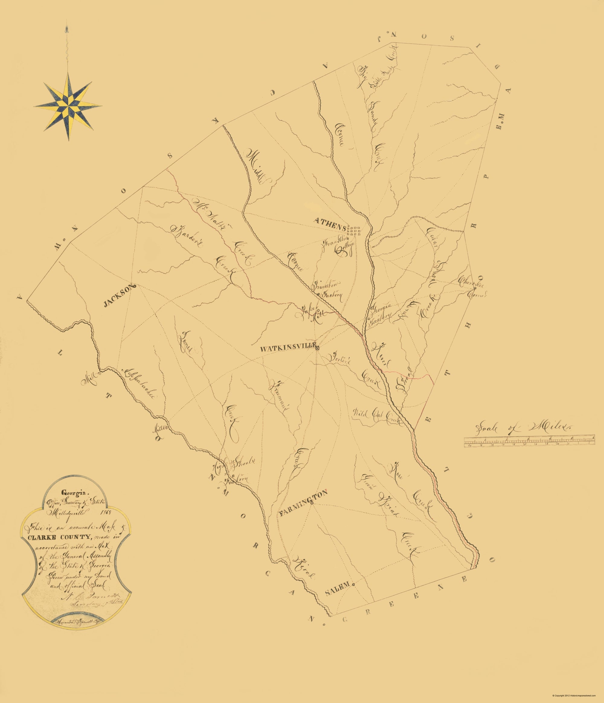 Historic County Map - Clarke County Georgia - Green 1868 - 23 x 26.74 ...