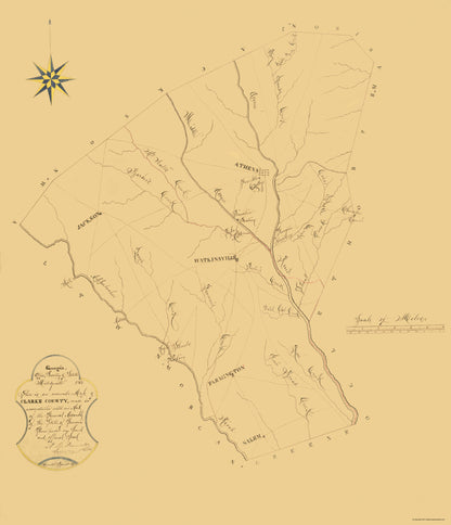 Historic County Map - Clarke County Georgia - Green 1868 - 23 x 26.74 - Vintage Wall Art