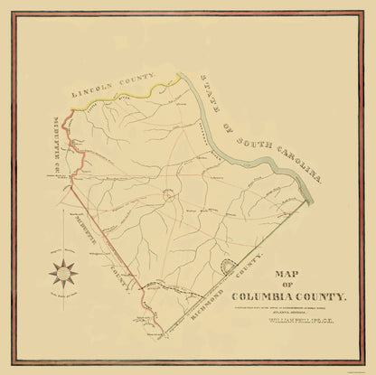 Historic County Map - Columbia County Georgia - Mc Duffie 1871 - 23 x 23.07 - Vintage Wall Art