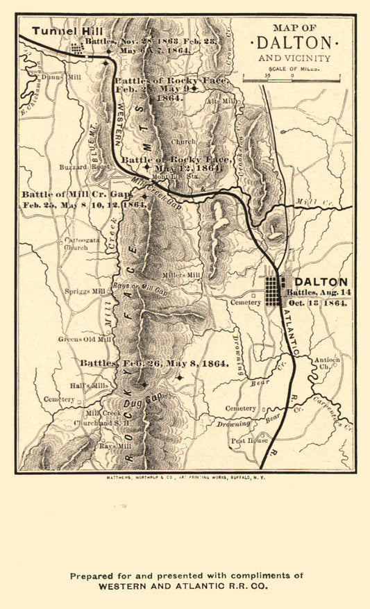 Historical Civil War Map - Dalton Georgia Vicinity Battles - Northrup 1864 - 23 x 37.84 - Vintage Wall Art