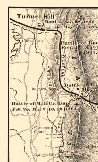 Historical Civil War Map - Dalton Georgia Vicinity Battles - Northrup 1864 - 23 x 37.84 - Vintage Wall Art