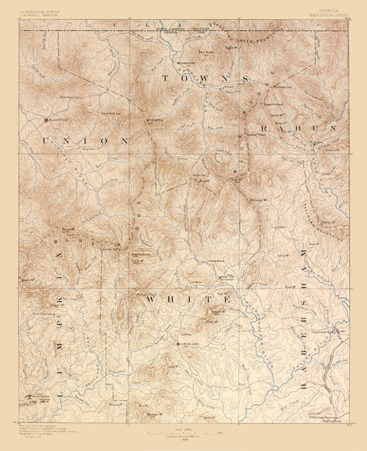 Topographical Map - Dahlonega Sheet Georgia - USGS 1886 - 23 x 28.31 - Vintage Wall Art