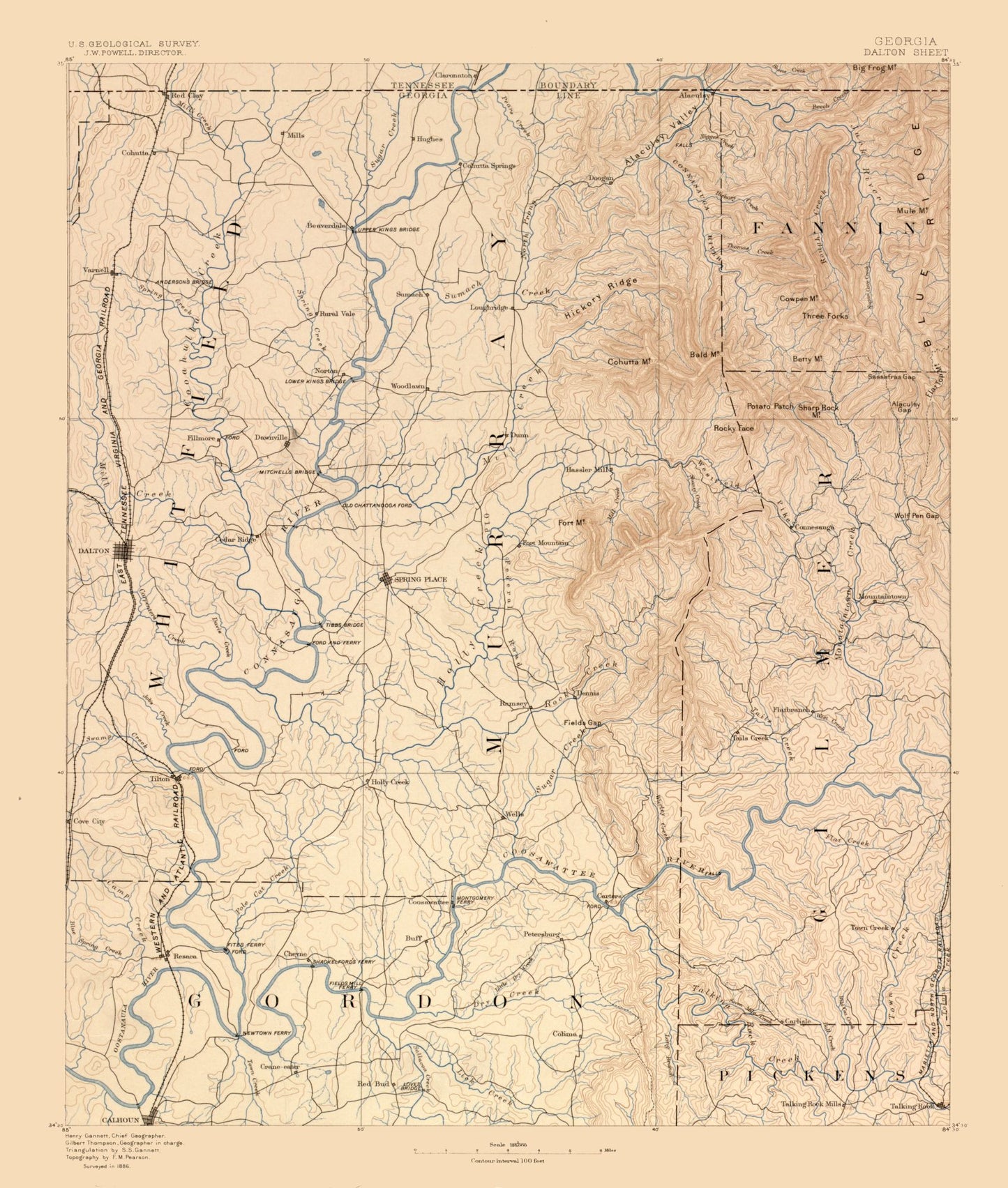 Topographical Map - Dalton Sheet Georgia - USGS 1886 - 23 x 27.12 - Vintage Wall Art