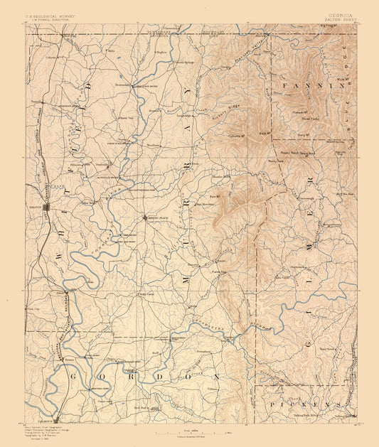 Topographical Map - Dalton Sheet Georgia - USGS 1886 - 23 x 27.12 - Vintage Wall Art