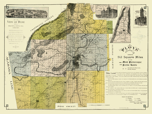 Historic County Map - Floyd County Georgia - Beauman 1895 - 30.56 x 23 - Vintage Wall Art