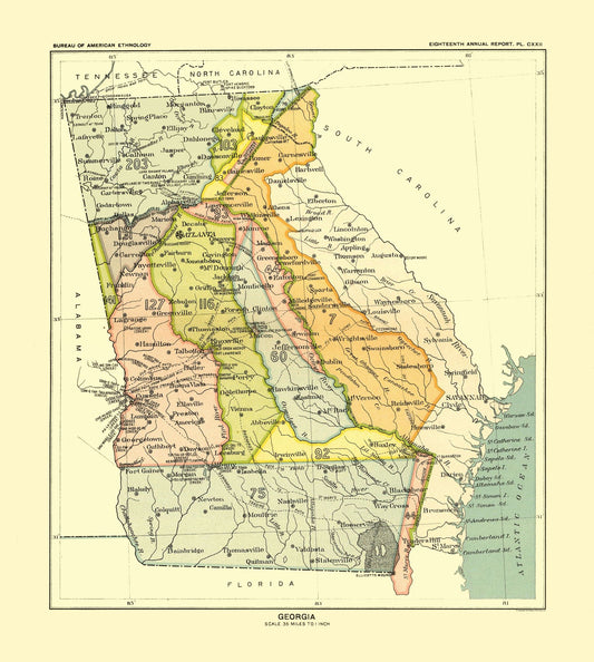 Historic State Map - Georgia - Hoen 1896 - 23 x 25.62 - Vintage Wall Art