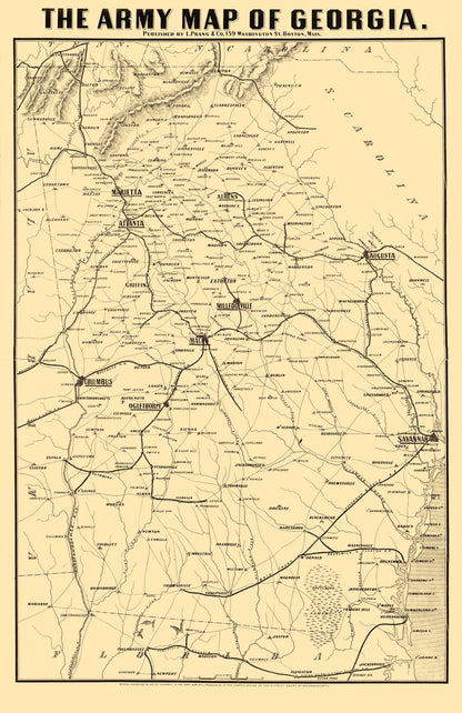 Historical Civil War Map - Georgia Army - Prang 1864 - 23 x 35.53 - Vintage Wall Art