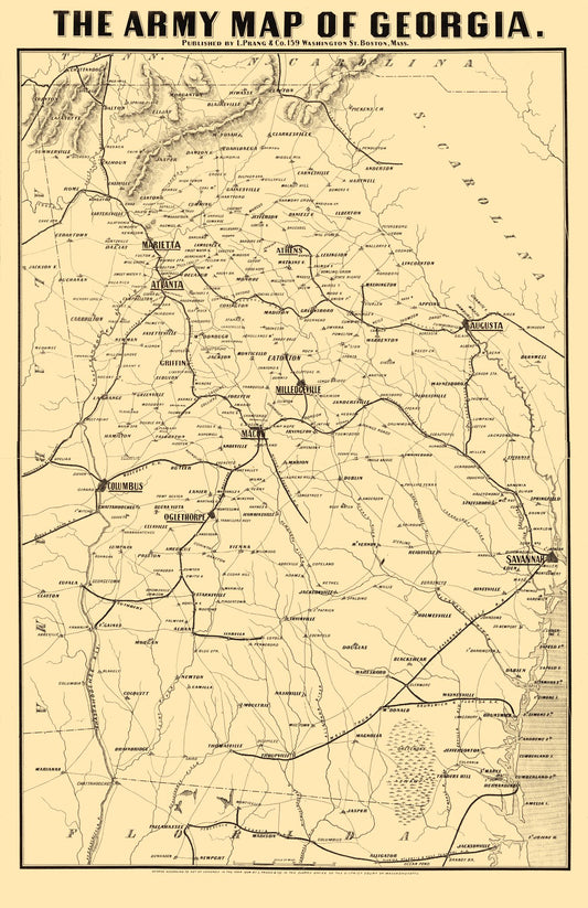 Historical Civil War Map - Georgia Army - Prang 1864 - 23 x 35.53 - Vintage Wall Art