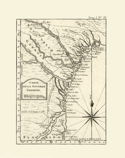 Historic State Map - Georgia - Bellin 1764 - 23 x 29.16 - Vintage Wall Art