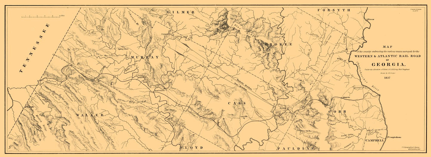 Railroad Map - Georgia Western Atlantic Railroad - Cooper 1837 - 63.12 x 23 - Vintage Wall Art