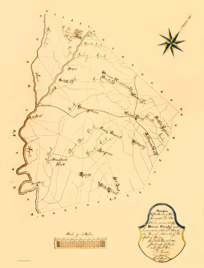 Historic County Map - Greene County Georgia - Green 1868 - 23 x 30.18 - Vintage Wall Art