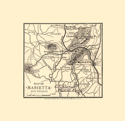 Historical Civil War Map - Marietta Georgia Vicinity Battles - Northrup 1864 - 23.71 x 23 - Vintage Wall Art