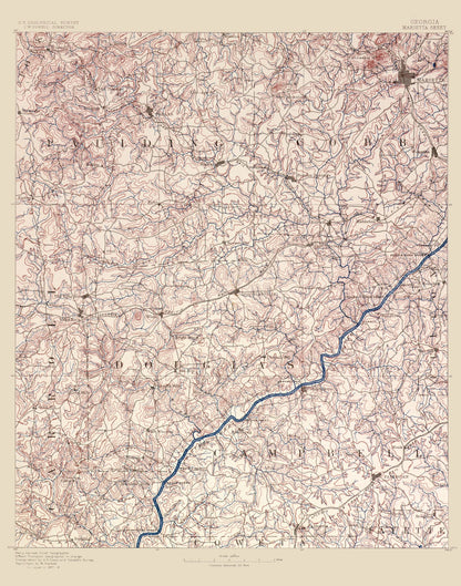 Topographical Map - Marietta Sheet Georgia - USGS 1888 - 23 x 29.25 - Vintage Wall Art