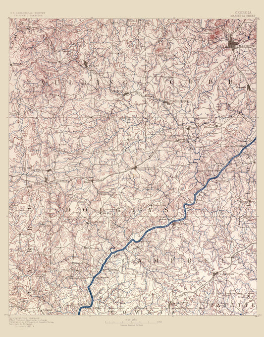 Topographical Map - Marietta Sheet Georgia - USGS 1888 - 23 x 29.25 - Vintage Wall Art