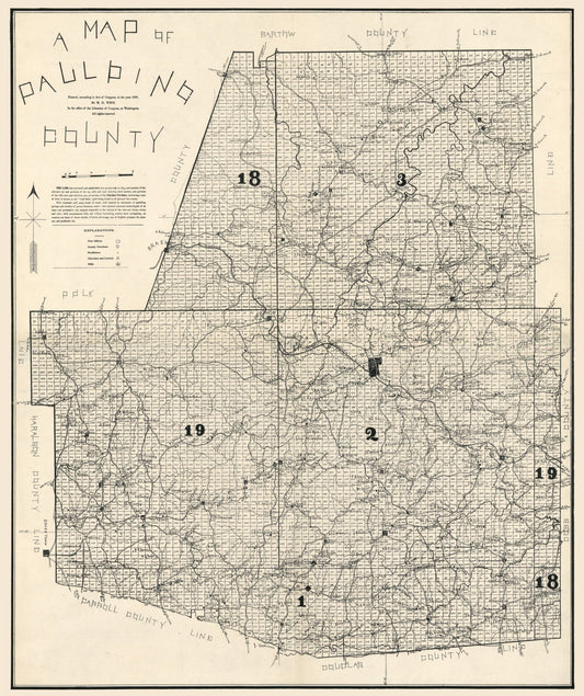 Historic County Map - Paulding County Georgia - West 1896 - 23 x 27.42 - Vintage Wall Art