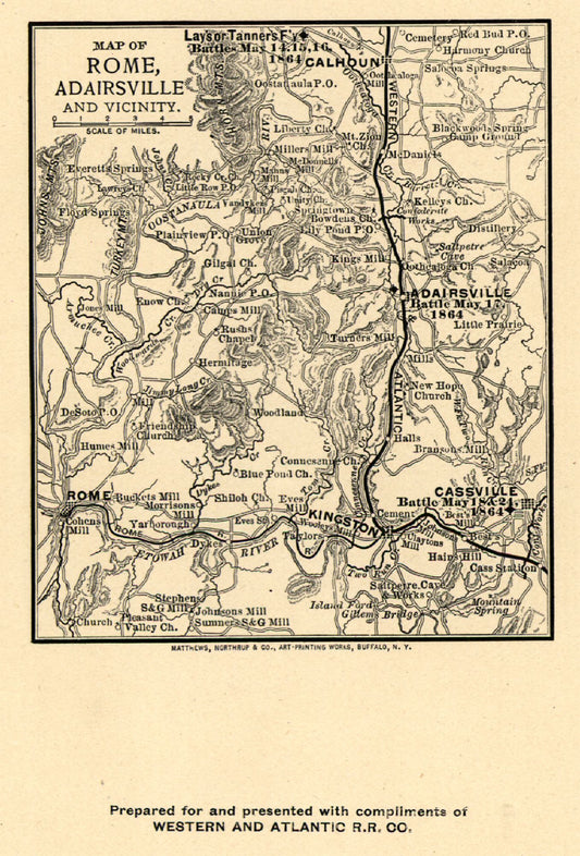 Historical Civil War Map - Rome Adairsville Georgia Vicinity Battles - Northrup 1864 - 23 x 33.93 - Vintage Wall Art