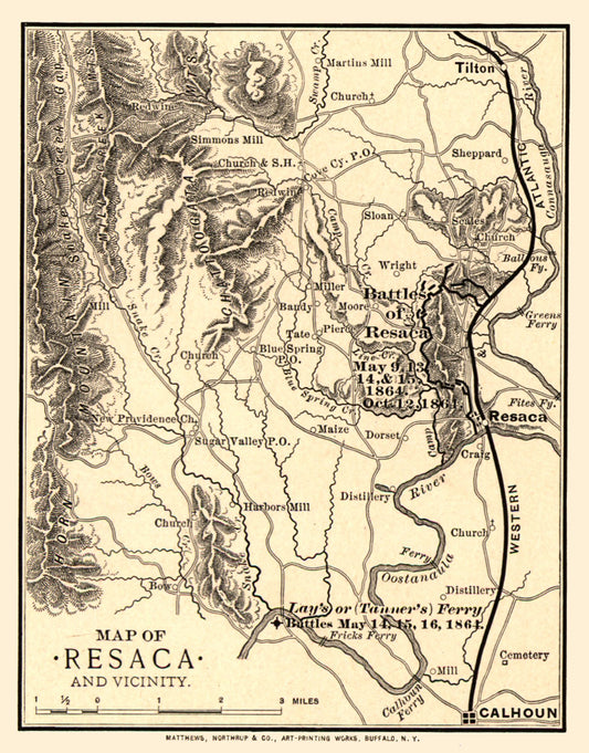 Historical Civil War Map - Resaca Georgia Vicinity Battles - Northrup 1864 - 23 x 29.37 - Vintage Wall Art