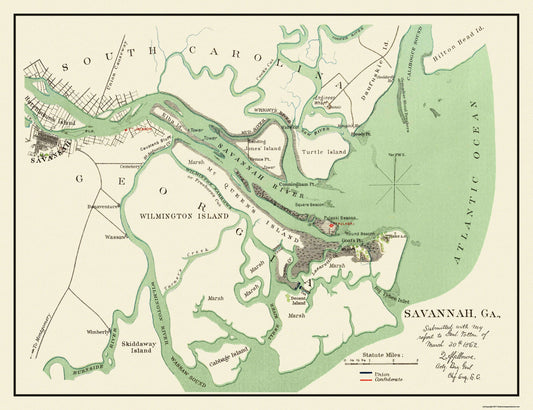 Historic City Map - Savannah Georgia - Gillmore  1862 - 29.88 x 23 - Vintage Wall Art