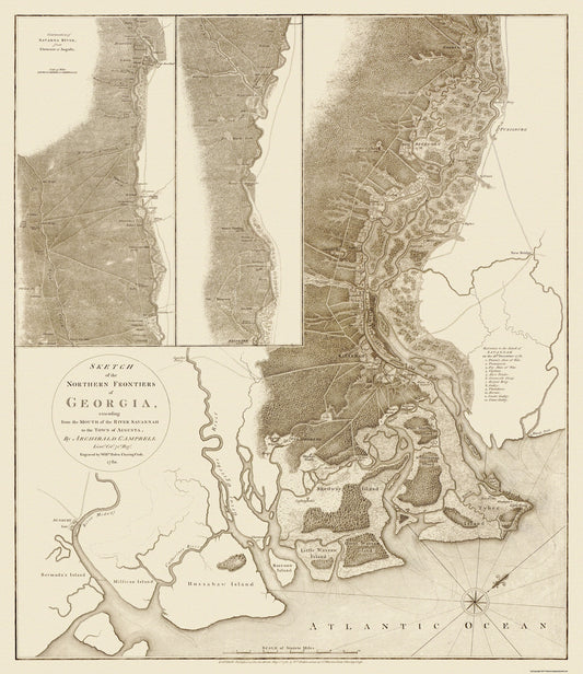 Historic State Map - Northern Frontiers Sketch Georgia - Campbell 1780 - 23 x 25 - Vintage Wall Art