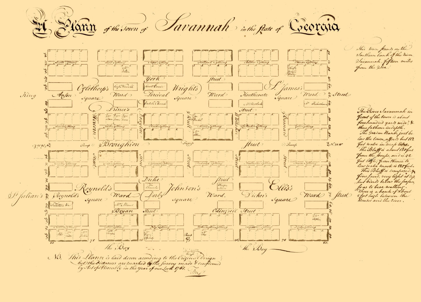 Historic City Map - Savannah Georgia - Carson 1761 - 32.04 x 23 - Vintage Wall Art