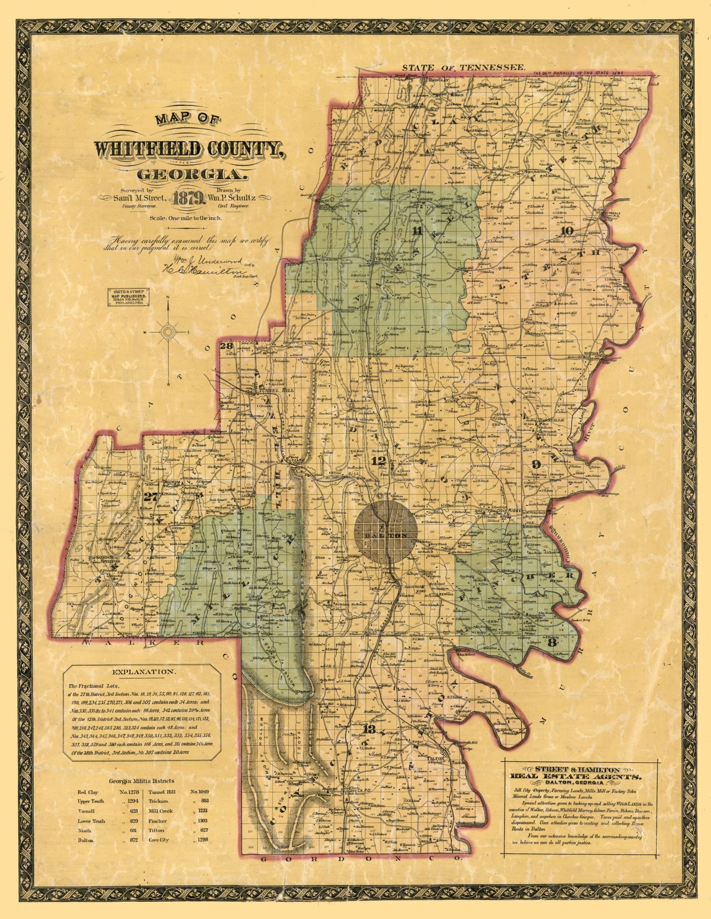 Historic County Map - Whitfield County Georgia - Schultz 1879 - 23 x 28.71 - Vintage Wall Art