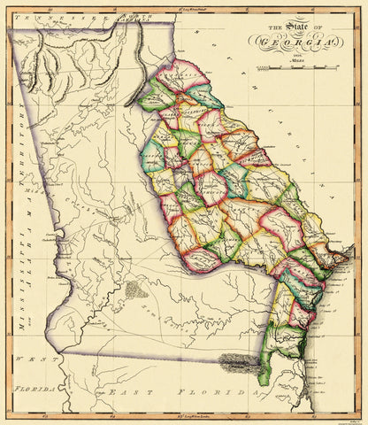 Historic State Map - Georgia - Gridley 1818 - 23 x 26.5 - Vintage Wall Art