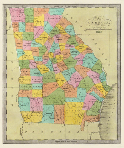 Historic State Map - Georgia - Burr 1835 - 23 x 27.44 - Vintage Wall Art