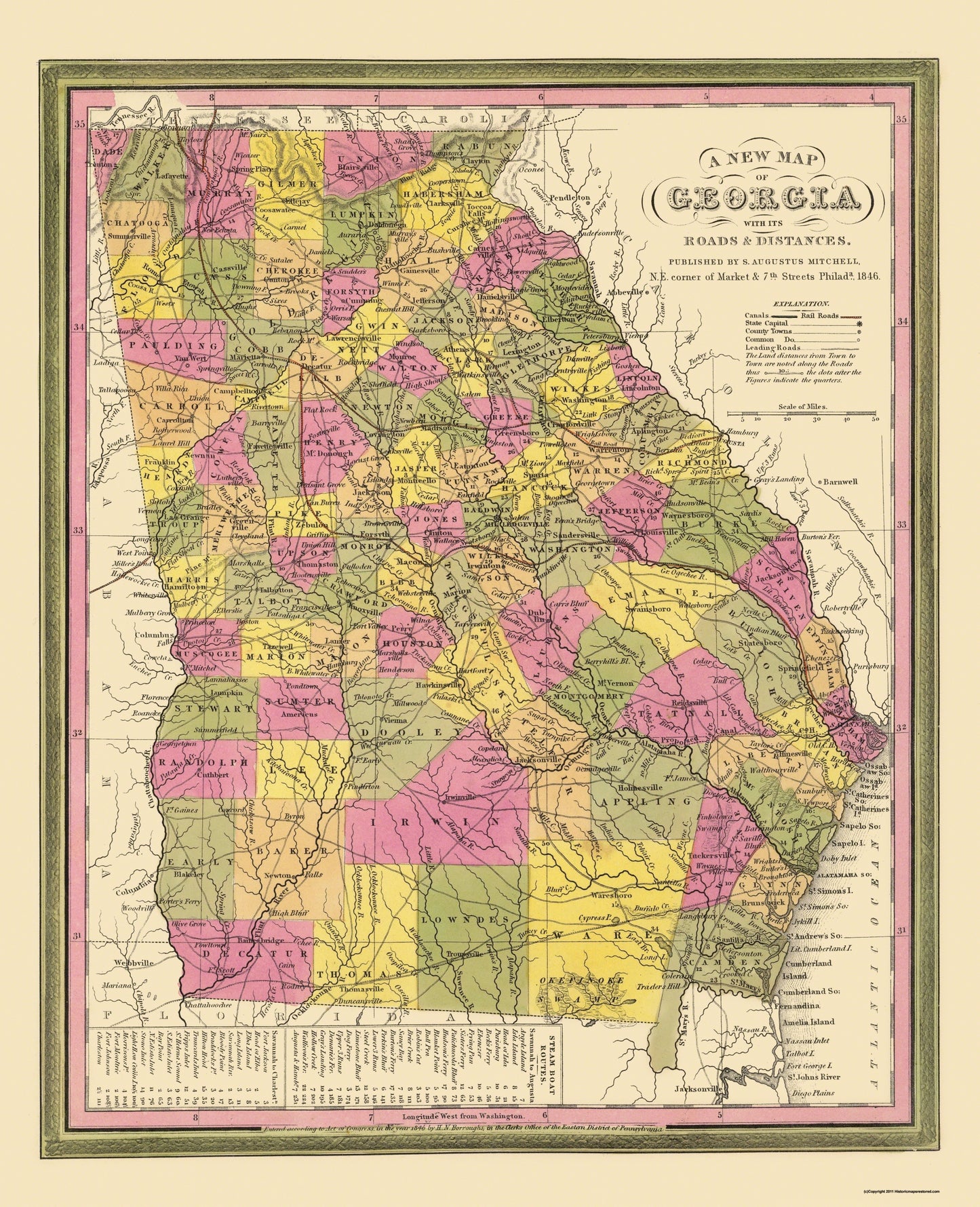 Historic State Map - Georgia - Mitchell 1846 - 23 x 28.31 - Vintage Wall Art