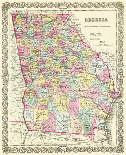 Historic State Map - Georgia - Colton 1855 - 23 x 28.19 - Vintage Wall Art