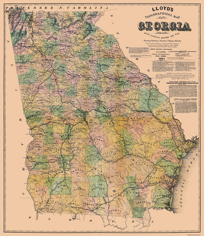 Historic State Map - Georgia - Lloyd 1864 - 23 x 26.63 - Vintage Wall Art