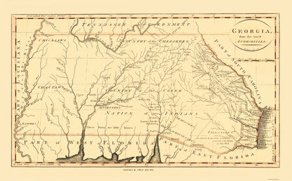 Historic State Map - Georgia - Reid 1796 - 23 x 37.10 - Vintage Wall Art