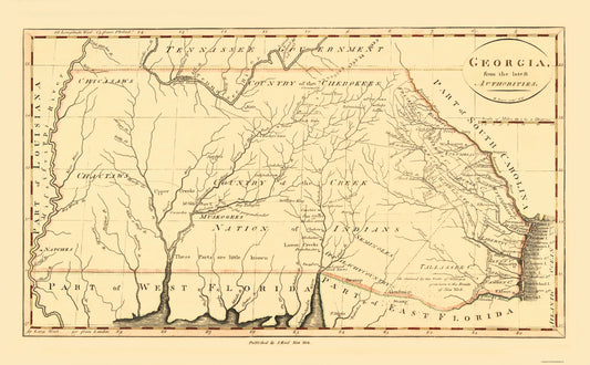 Historic State Map - Georgia - Reid 1796 - 23 x 37.10 - Vintage Wall Art