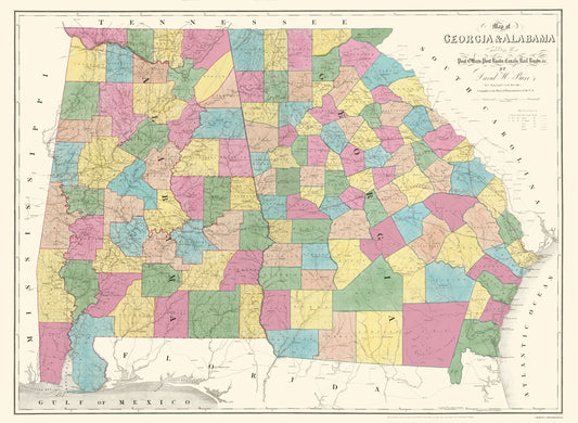 Historic State Map - Georgia Alabama - Burr 1839 - 23 x 31.41 - Vintage Wall Art