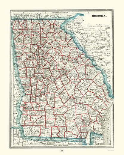 Historic State Map - Georgia - Rathbun 1893 - 23 x 28.60 - Vintage Wall Art