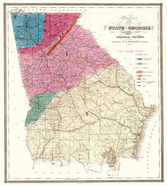 Historic State Map - Georgia - Williams 1849 - 23 x 25.51 - Vintage Wall Art