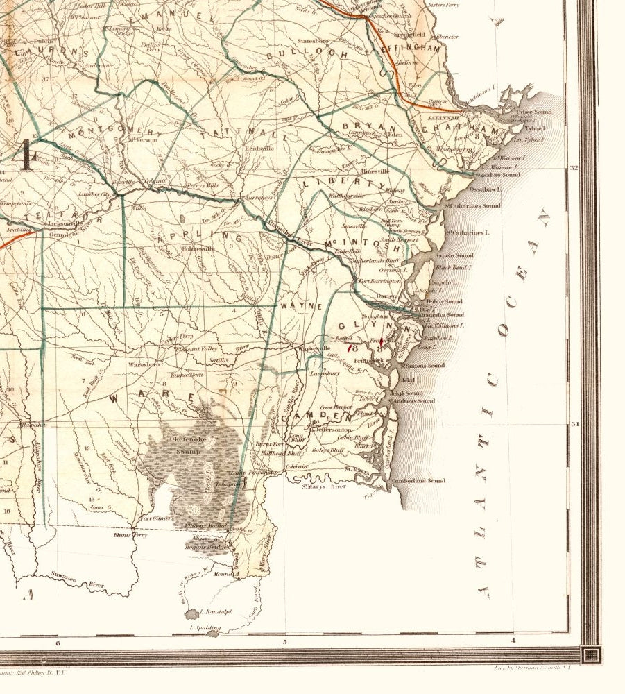 Historic State Map - Georgia - Williams 1849 - 23 x 25.51 - Vintage Wall Art