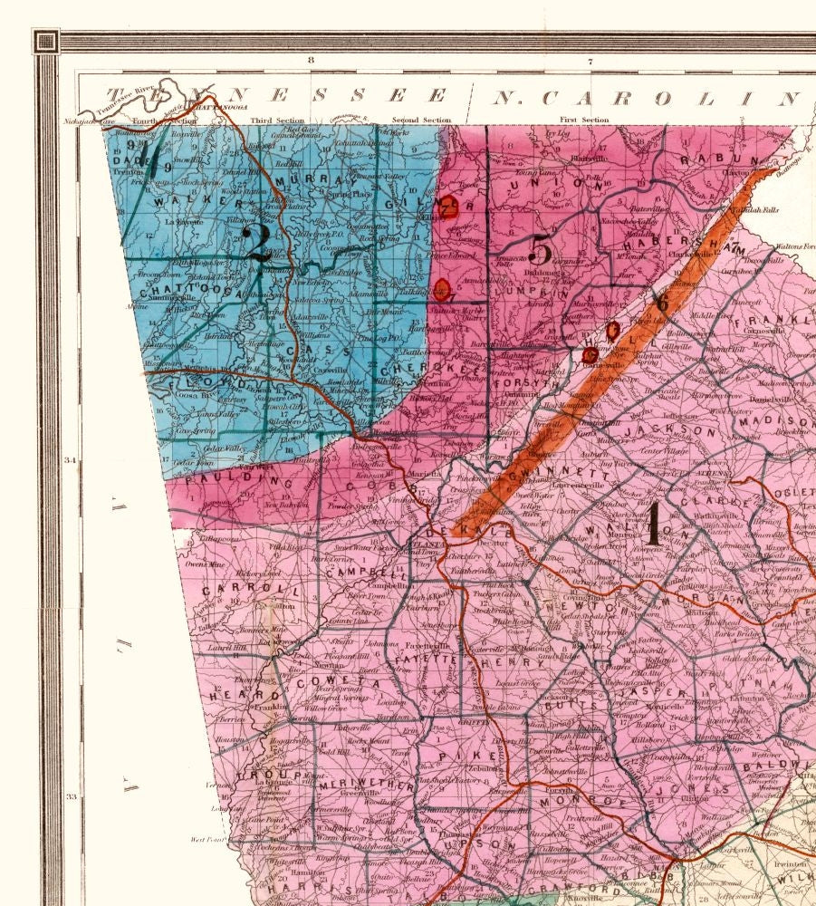 Historic State Map - Georgia - Williams 1849 - 23 x 25.51 - Vintage Wall Art