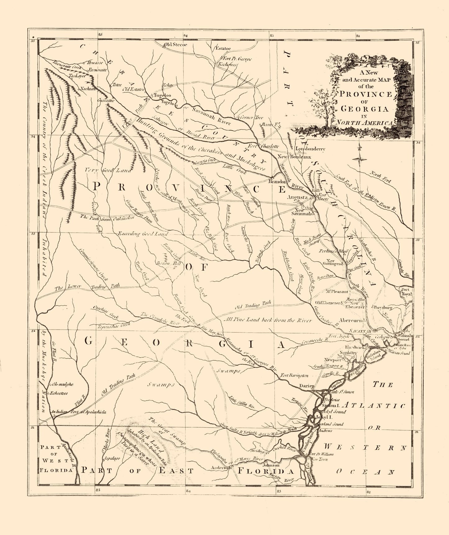 Historic State Map - Georgia - Universal 1779 -  23 x 27.43 - Vintage Wall Art