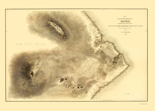 Historic County Map - Hawaii County Hawaii - Wilkes 1841 - Vintage Wall Art