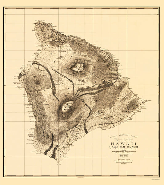 Historic County Map - Hawaii County Hawaii - Bien 1886 - Vintage Wall Art