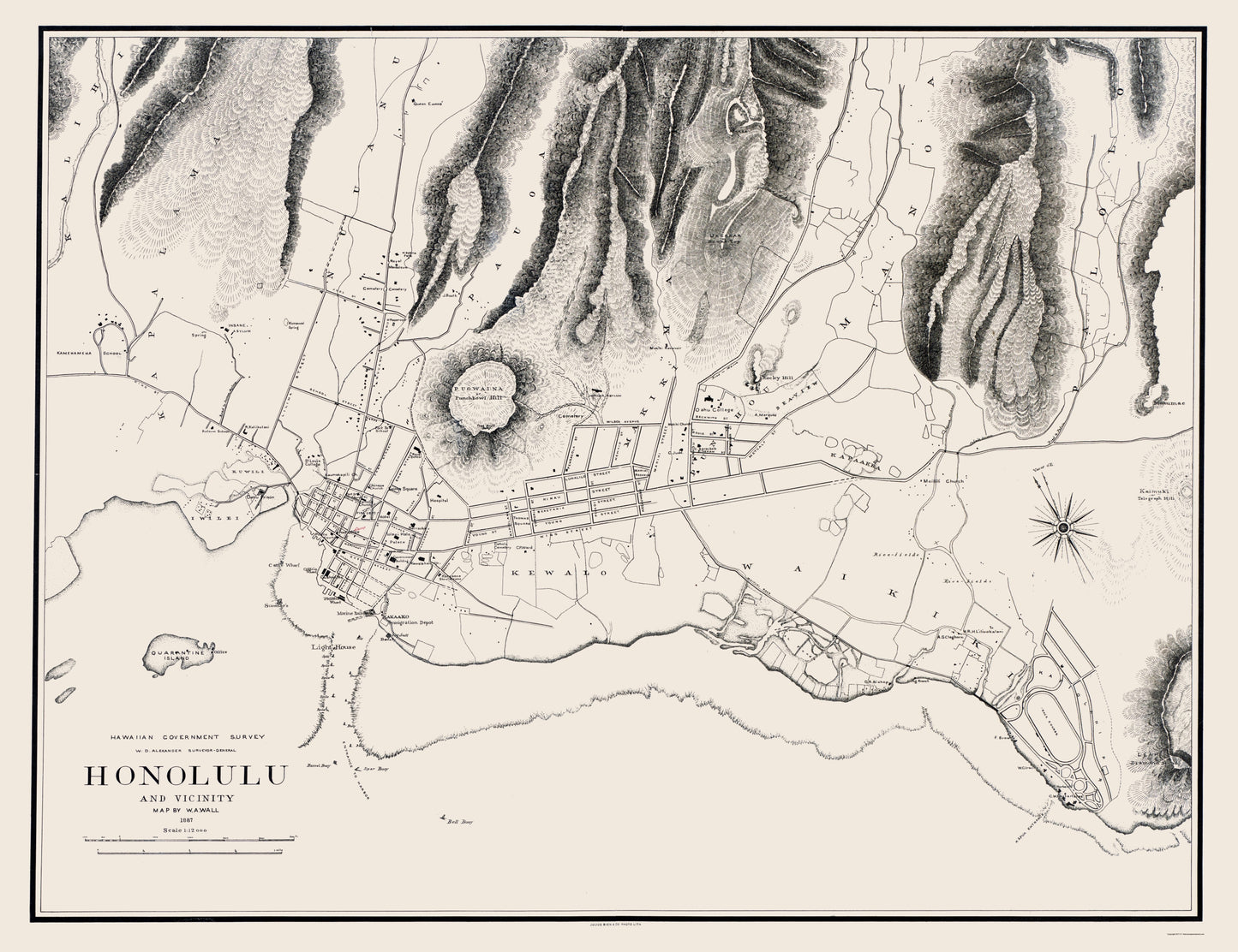 Historic City Map - Honolulu Hawaii - Wall 1887 - 23 x 29.89 - Vintage Wall Art