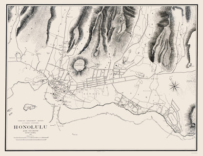 Historic City Map - Honolulu Hawaii - Wall 1887 - 23 x 29.89 - Vintage Wall Art