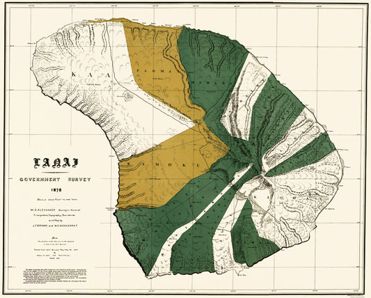 Historic County Map - Lanai County Hawaii - Bien 1878 - Vintage Wall Art